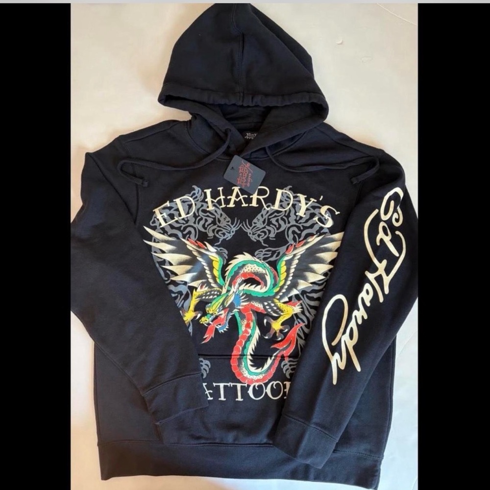Ed Hardy Black and Multicolor Graphic Hoodie
